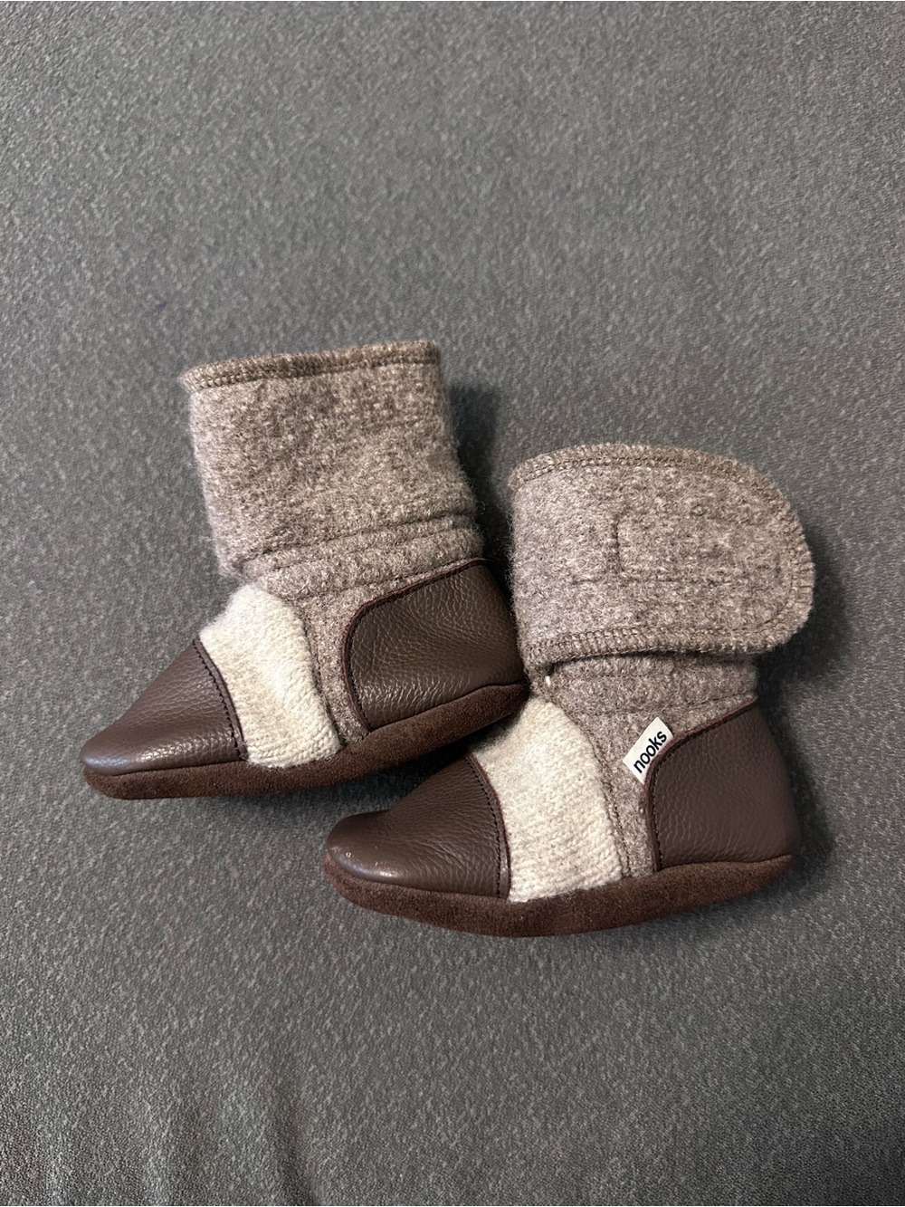 Nook Brown and Cream Wool-Blend Booties with Leather Accents size 5.5